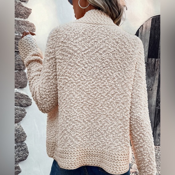 Cozy Cardigan | Open Front Long Sleeve - Cream - Picture 3 of 6